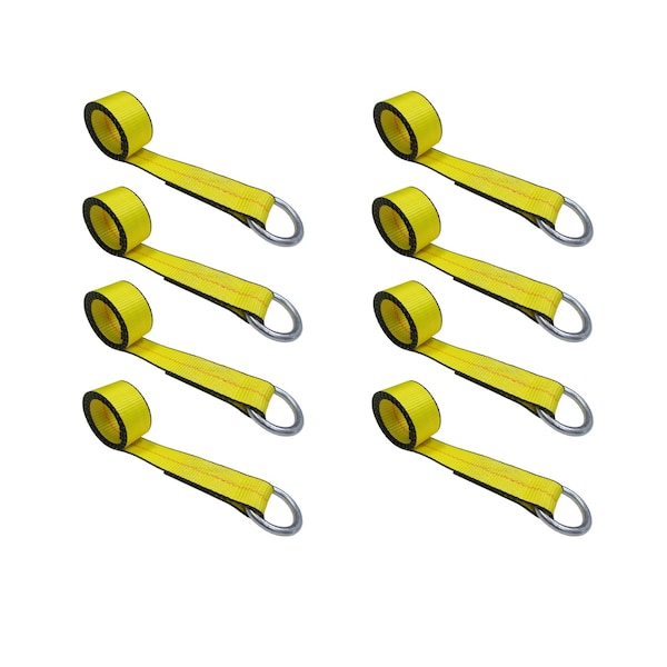 2" x 10' Lasso Strap w/ O Ring Auto Tie Down Wheel Lift Tow Truck Trailer Yeloow, 8PK